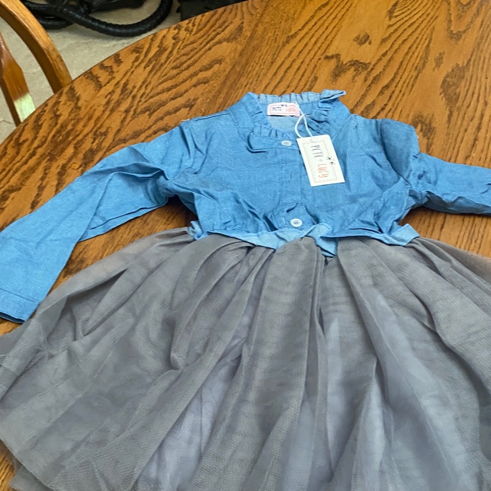 Blue and Gray Kids Casual Dress